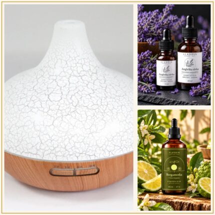 Darilni set Santorini – aroma difuzor 400 ml, angleška sivka in bergamotka 15 ml